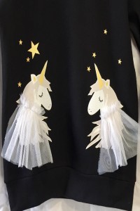Black sweatshirt with white unicorns