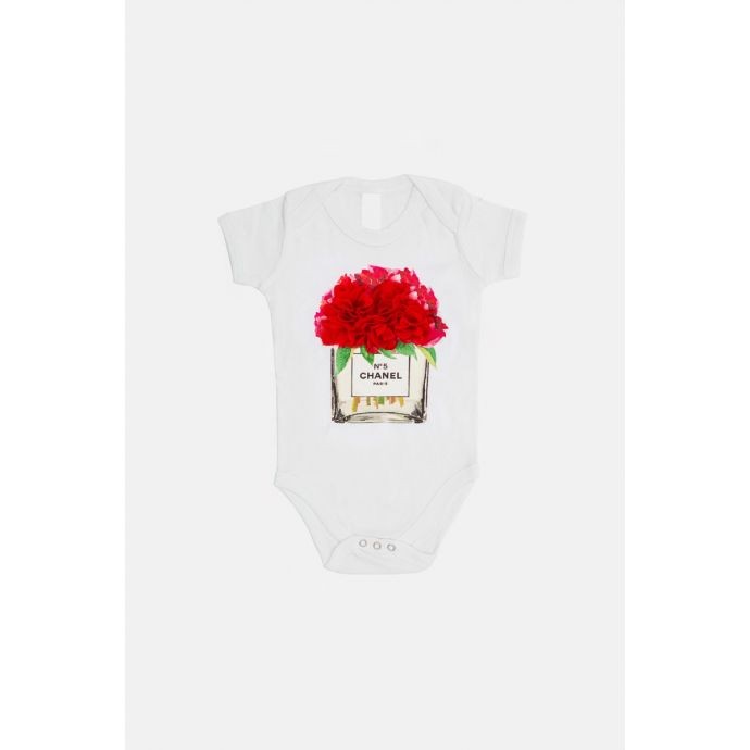 3D red flowers bodysuit