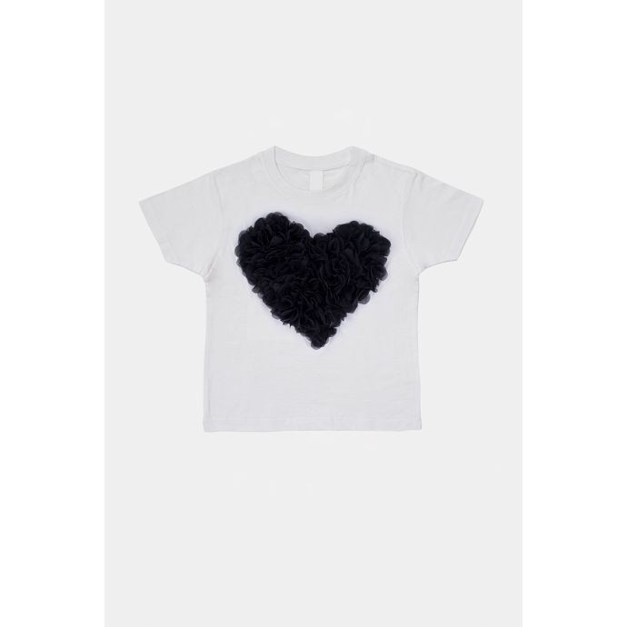 White t-shirt with 3D black heart