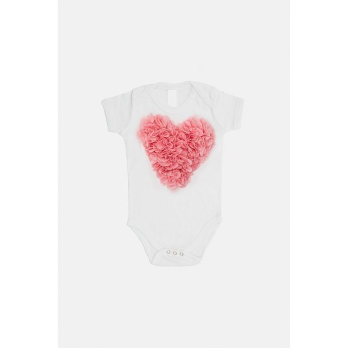 Bodysuit white 3D pink heart