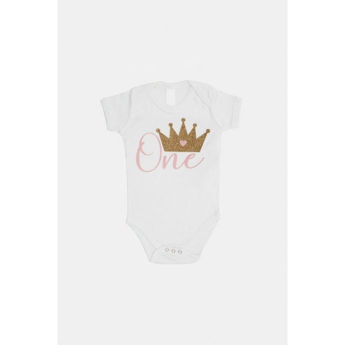 ONE bodysuit with gold glitter crown