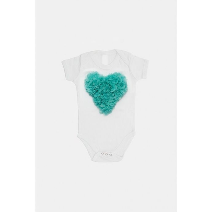White bodysuit with 3D bright green heart