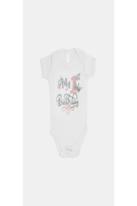 Φορμάκι λευκό My 1st Birthday / 1 ροζ  κορώνα ασημί glitter 