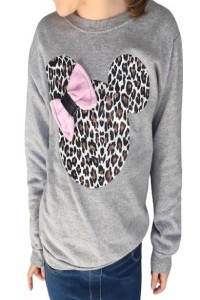 Gray animal print Minnie sweatshirt with pink bow