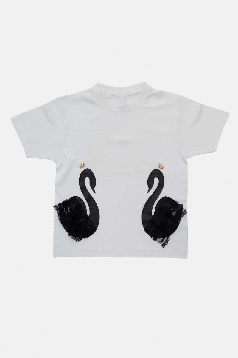 White t-shirt with black swans