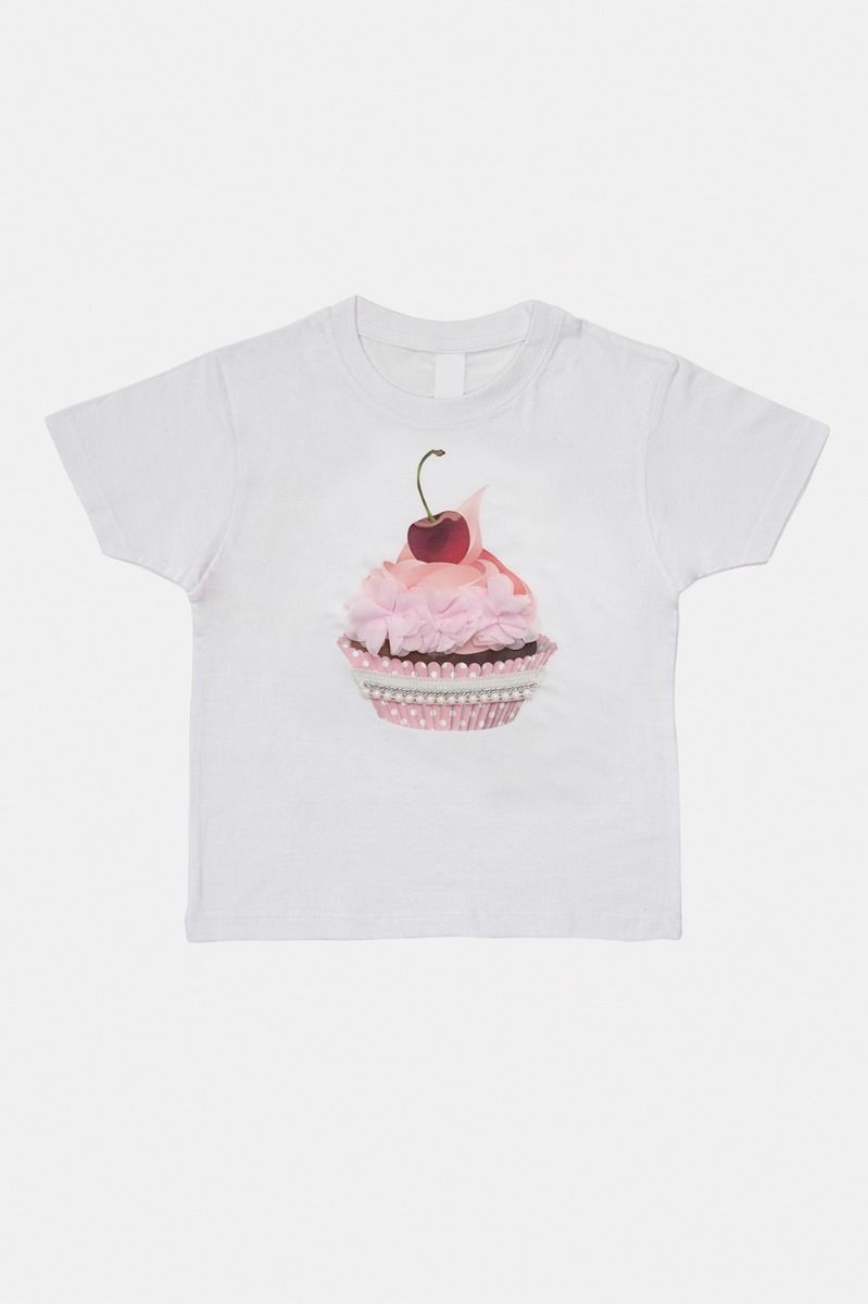 T-shirt white 3D cupcake cherry