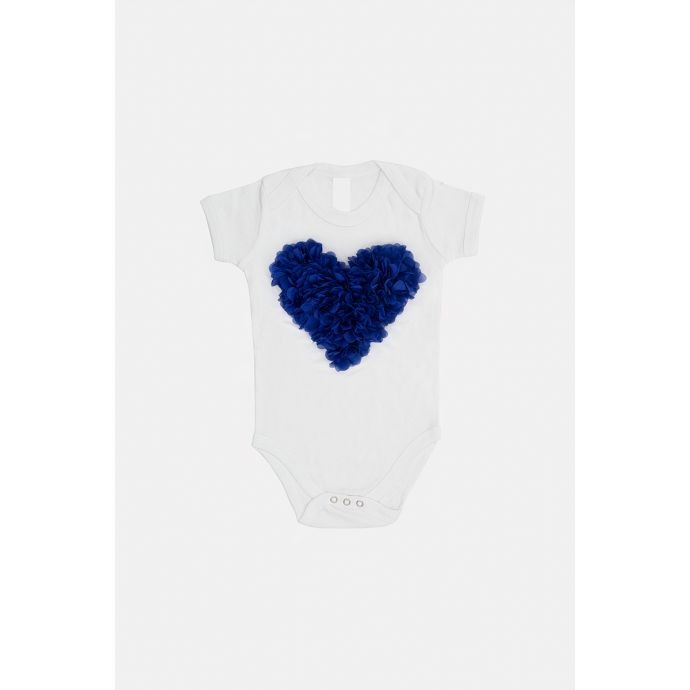 White bodysuit with 3D blue heart