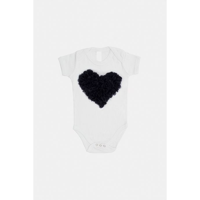 White bodysuit with 3D black heart