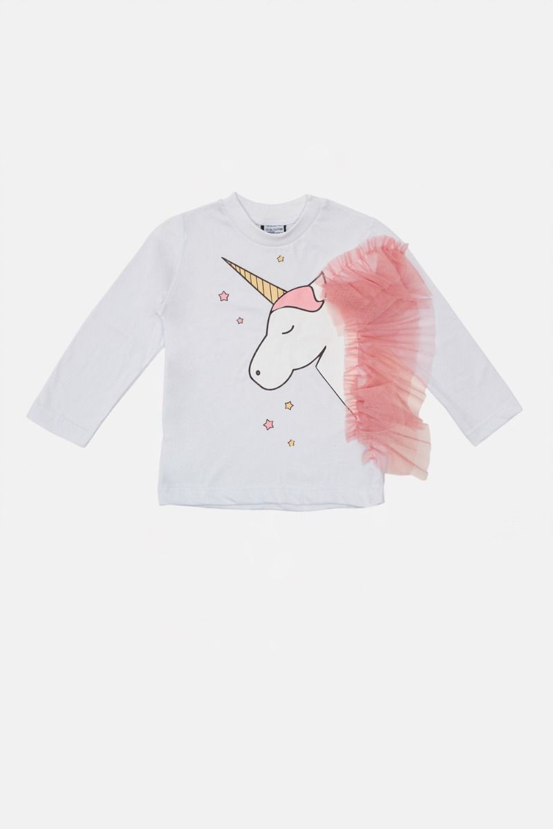 Long-sleeved t-shirt 3D unicorn tulle