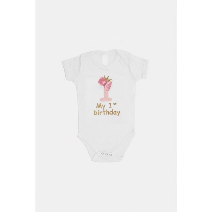 Bodysuit white 1 with crown and bow