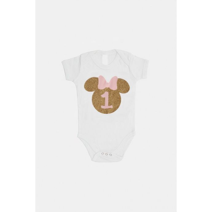 Bodysuit white Minnie glitter / 1 pink