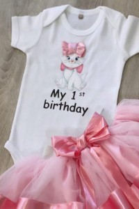 Φορμάκι λευκό My 1st Birthday / γατούλα Marie_0