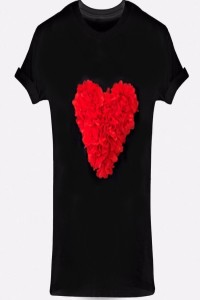 Red heart short-sleeved blouse_0