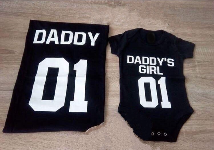 Set of black T-shirts Daddy 01 / Daddy's girl 01 white