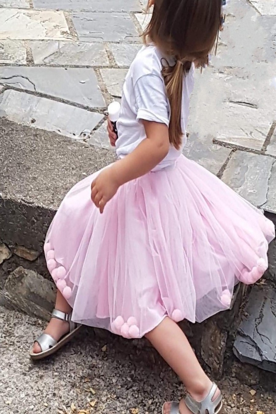 Tutu skirt with pom pom / pink tassels