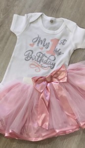 Φορμάκι λευκό My 1st Birthday / 1 ροζ  κορώνα ασημί glitter 