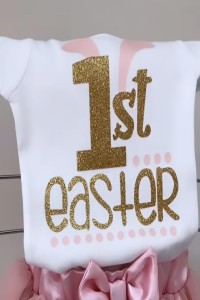 Φορμάκι λευκό my 1st Easter χρυσό γκλίτερ και ροζ 