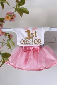 Φορμάκι λευκό my 1st Easter χρυσό γκλίτερ και ροζ 