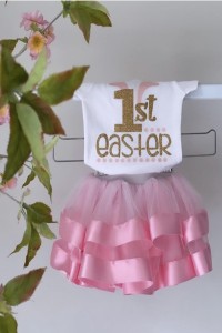 Φορμάκι λευκό my 1st Easter χρυσό γκλίτερ και ροζ 