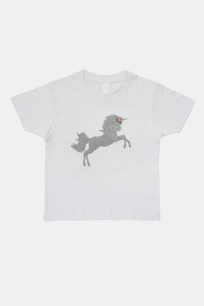 Unicorn silver glitter short sleeve t-shirt