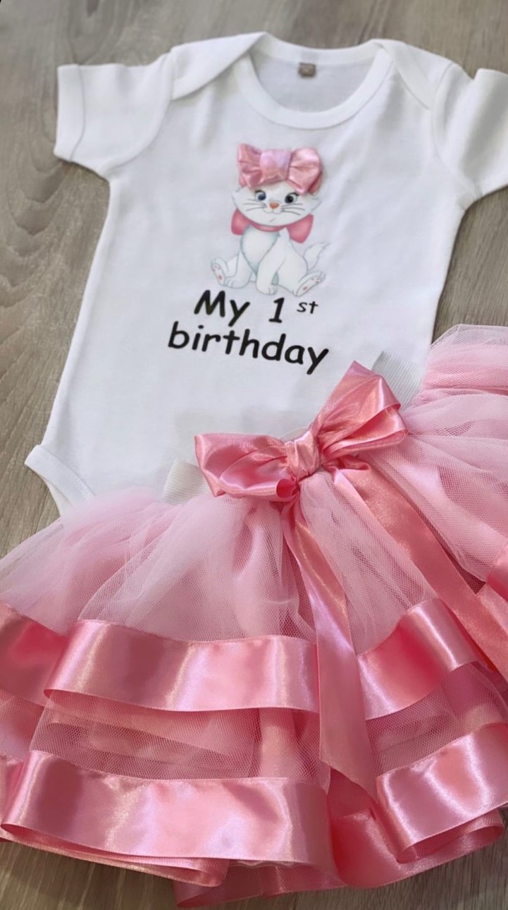 Set of my 1st birthday kitten Marie with tutu double pink rally