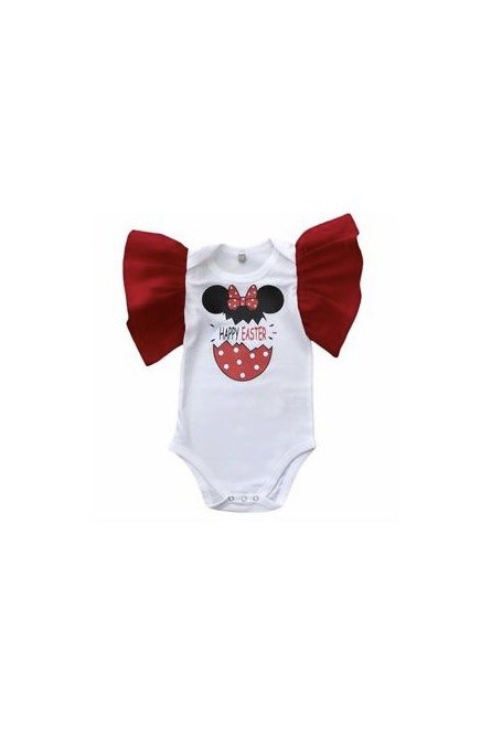 Minnie egg white bodysuit with red ruffled sleeves