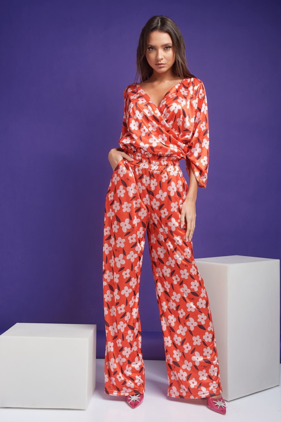 FLOWER CORAL QUEEN TROUSERS