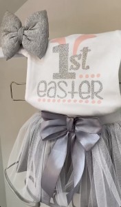 Φορμάκι λευκό my 1st Easter ασημί γκλίτερ και ροζ 