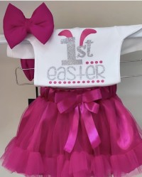 Φορμάκι λευκό my 1st Easter ασημί γκλίτερ και φούξια