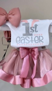 Φορμάκι λευκό my 1st Easter ασημί γκλίτερ και ροζ 