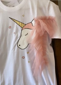 White 3D unicorn tulle t-shirt