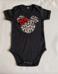 Black animal print Minnie bodysuit with red bow_0