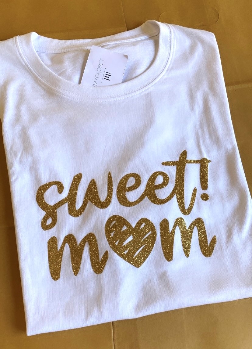 SWEET MOM short-sleeved blouse - gold glitter