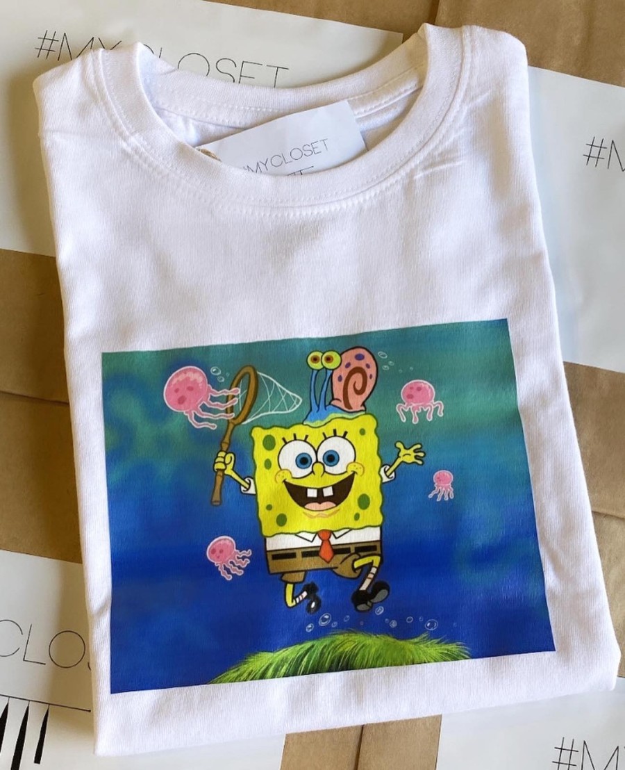 White Sponge Bob jellyfish t-shirt