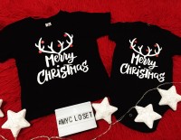 Μπλουζάκι μαύρο κοντομάνικο Merry Christmas με κέρατα