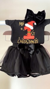 Φορμάκι κοντομάνικο My 1st Christmas / 1 σκούφος χρυσά γκλίτερ γράμματα