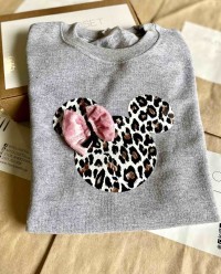 Gray animal print Minnie sweatshirt with pink bow