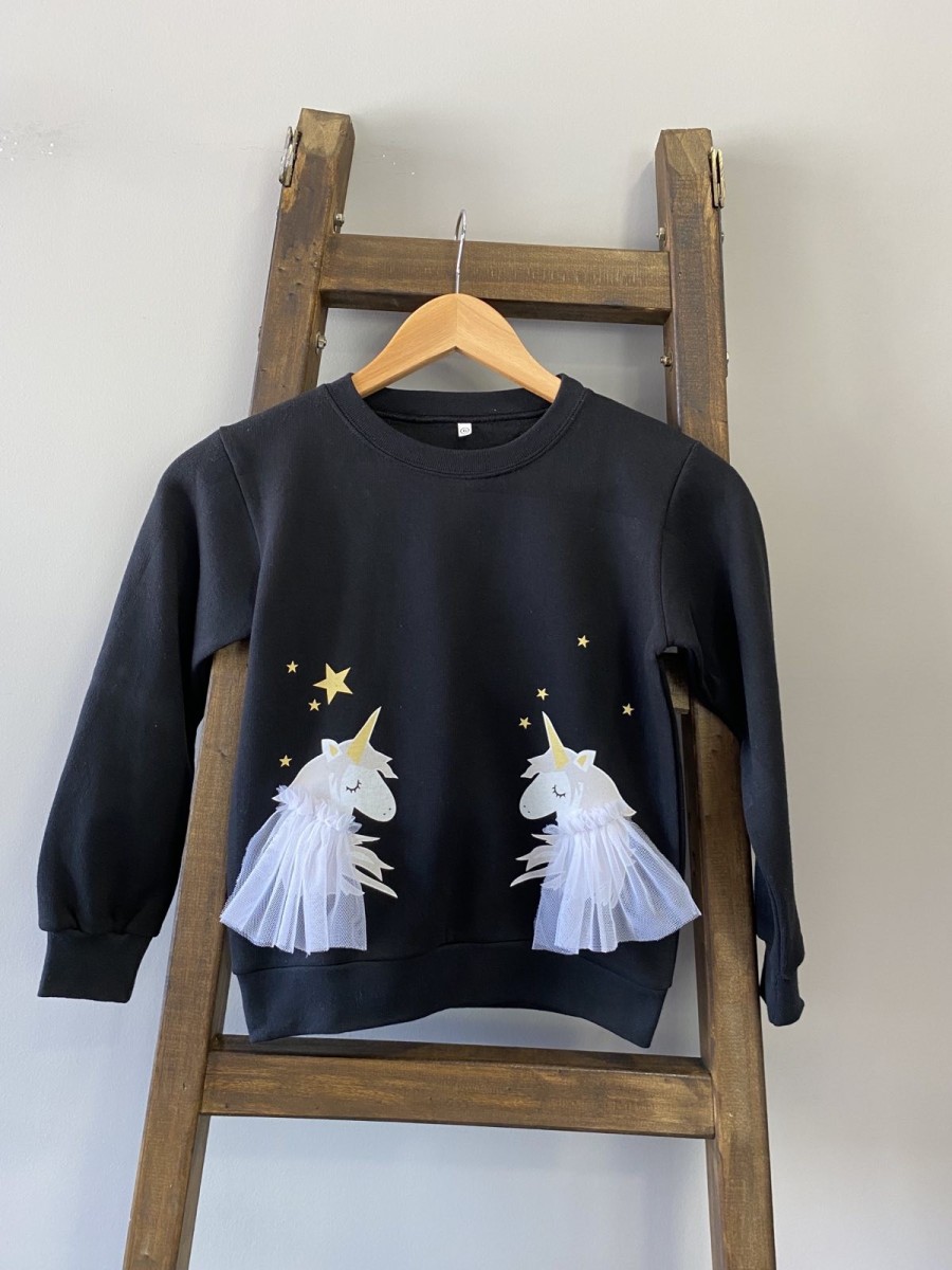 Black sweatshirt with white unicorns
