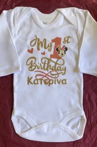 Φορμάκι λευκό My 1st birthday / 1 κόκκινο Minnie Mouse και όνομα 