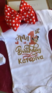 Φορμάκι λευκό My 1st birthday / 1 κόκκινο Minnie Mouse και όνομα 