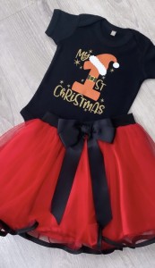 Φορμάκι κοντομάνικο My 1st Christmas / 1 σκούφος χρυσά γκλίτερ γράμματα