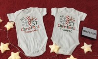 Φορμάκι λευκό My 1st Christmas / 1 με ταρανδάκι και καρδούλα 