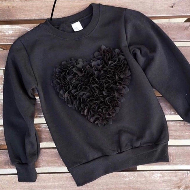 Black sweatshirt with black 3D heart