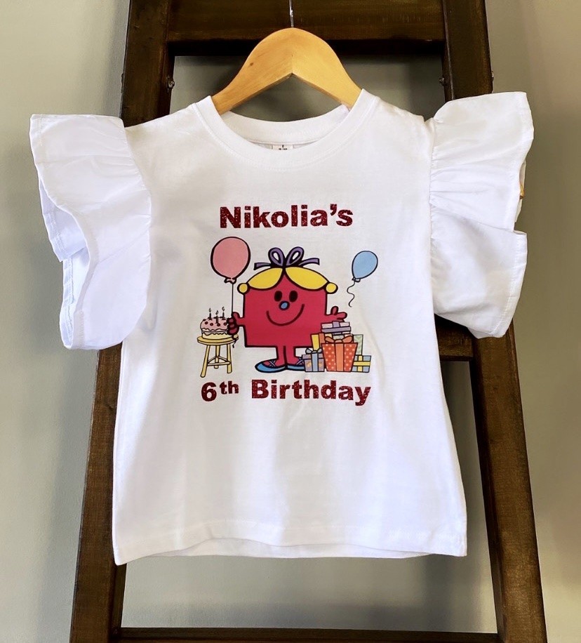 White T-shirt with ruffled sleeves Little Gentlemen and Little Ladies / Birthday 6