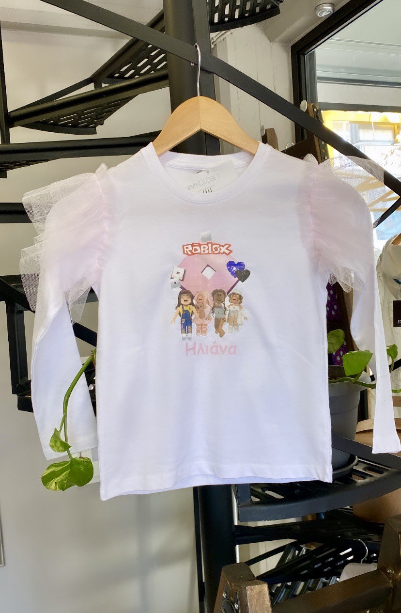 Μακρυμάνικο μπλουζάκι λευκό Roblox girls με όνομα 