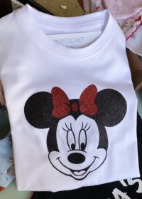 Μπλουζάκι λευκό κοντομάνικο Minnie Mouse γκλίτερ 
