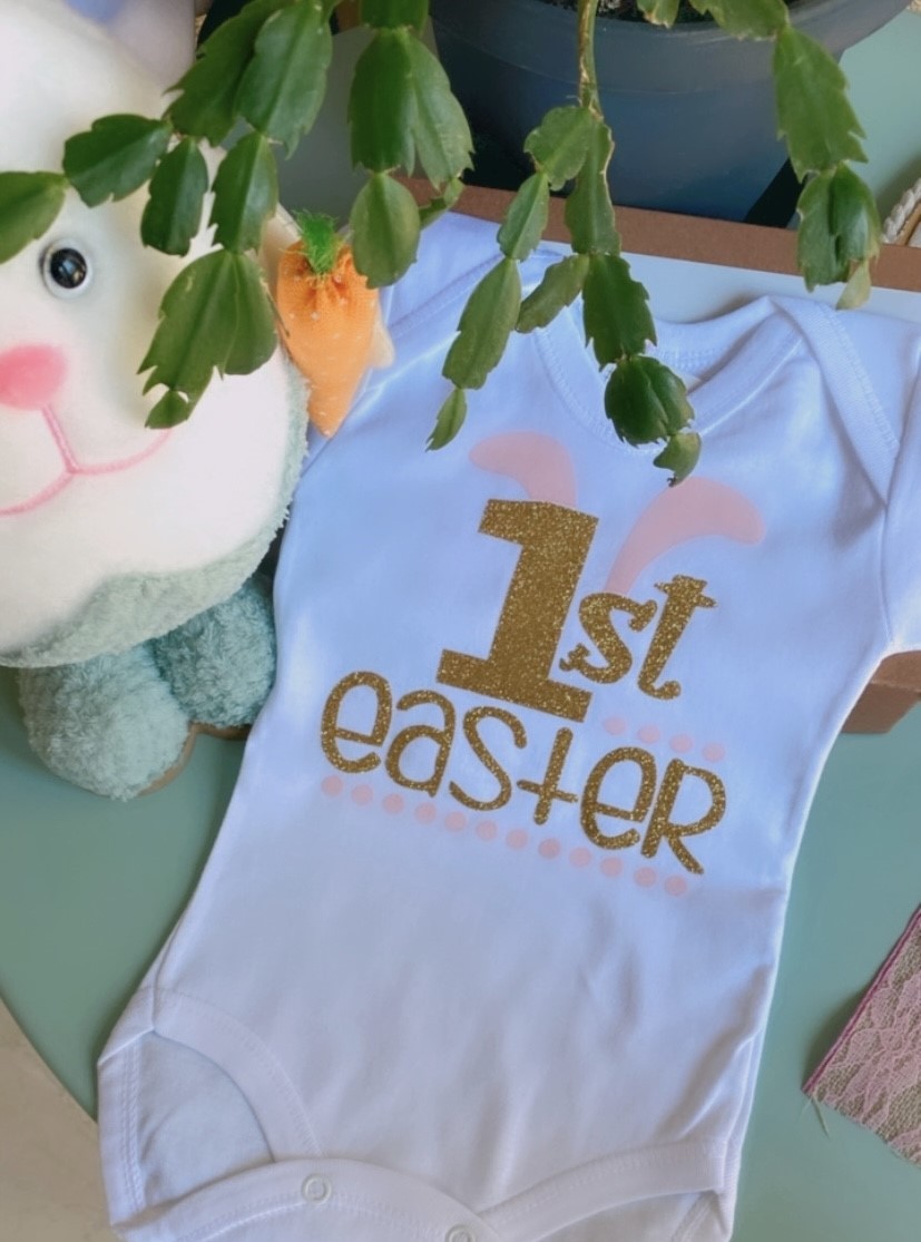 Φορμάκι λευκό my 1st Easter χρυσό γκλίτερ και ροζ 