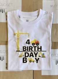 Μπλουζάκι λευκό κοντομάνικο Birthday Boy Construction με αριθμό γενεθλίων 
