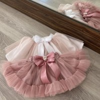 Φούστα tutu nude/σάπιο μήλο φραμπαλά με φιόγκο πέρλα 