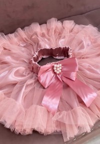 Φούστα tutu nude/σάπιο μήλο φραμπαλά με φιόγκο πέρλα 
